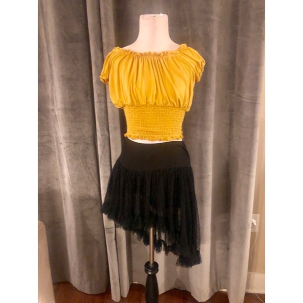 Black lace skirt with stretchy shorts underneath.